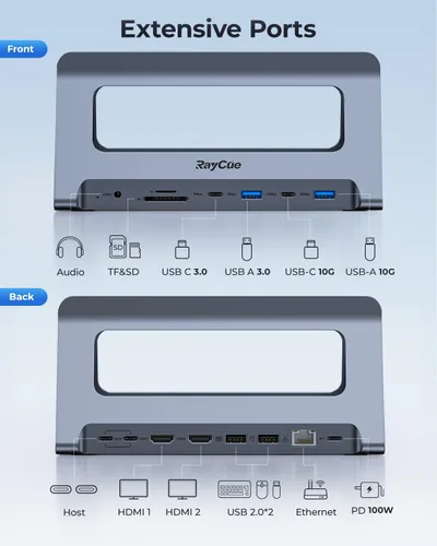 Vista 6 de Estación de acoplamiento USB-C para MacBook Pro/Air, Dual HDMI, USB-C Dock con 10Gbps, PD3.0, RJ45, 2xUSB 3.0, 2xUSB 2.0, SD/TF, Audio