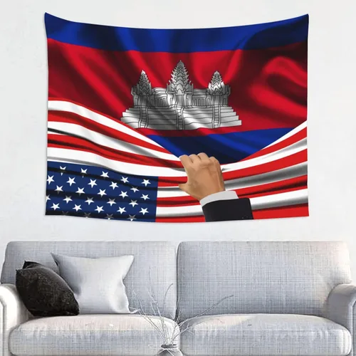 Vista 14 de Tapiz decorativo para pared, diseño de bandera estadounidense y bandera de Belice, manteles de arte hippie de 29 x 37 pulgadas para dormitorio, sala