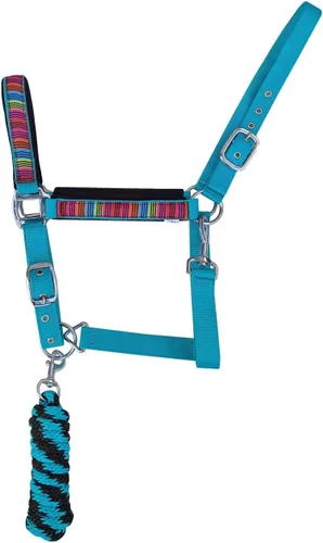 Vista 6 de Caballo Nylon Serape Neopreno Comfort Ajustable Halter w/Lead 606193BK