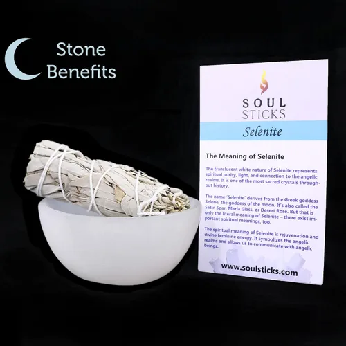 Vista 3 de Soul Sticks Cuencos de cristal de selenita para manchas, curación y recarga de cristales, cuenco de selenita pura y estación de carga de cristal