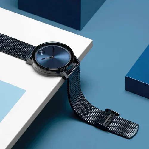 Vista 4 de Movado Bold Evolution - Pulsera de malla y caja de acero chapado en iones azul para hombre color azul
