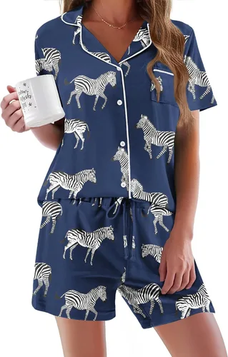 Vista 24 de Ekouaer - Conjunto de pijamas de manga corta para mujer, con botones, suave, 2 piezas, conjuntos de descanso, tallas XS-XXXL Verde Aqua