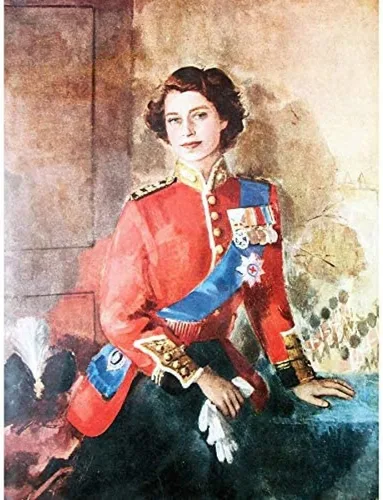 Vista 6 de Wee Blue Coo Pintura de la reina Isabel II Militar Regalia Retrato Artístico Marco Grande Póster Decoración de Pared 18 x 24 pulgadas