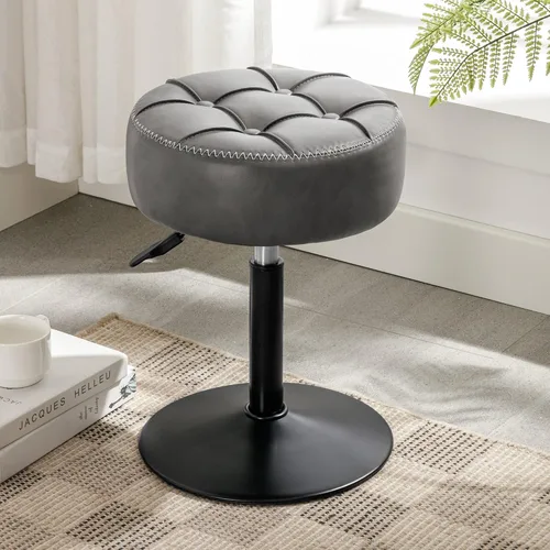 Vista 8 de LUE BONA Taburete de tocador ajustable, silla giratoria de 360° para sala de maquillaje, taburete negro para tocador, pequeños taburetes de tocador