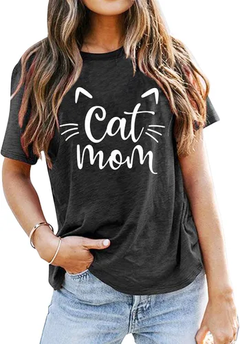 Vista 2 de Camisas de mamá de gato para mujer, camisetas de gato y mamá, regalos para amantes de las mascotas, camisetas divertidas con gráficos de gatos