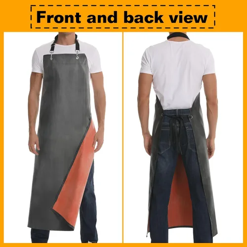 Vista 3 de Homsolver Delantal impermeable de goma gruesa, delantal ajustable para lavar platos, delantal de trabajo para cocinar, limpiar peces, jardinería