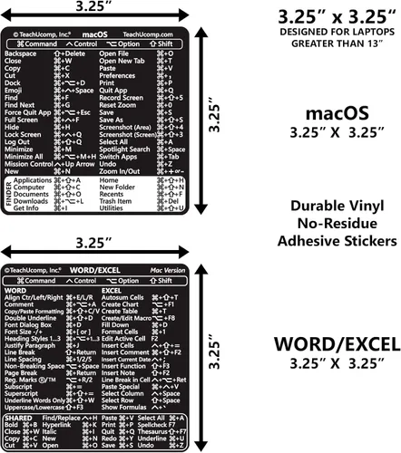 Vista 2 de TEACHUCOMP Adhesivo de atajos de teclado para Mac OS Plus Microsoft Word y Excel (para Mac/MacBook), ayuda de entrenamiento, hoja de trucos, vinilo