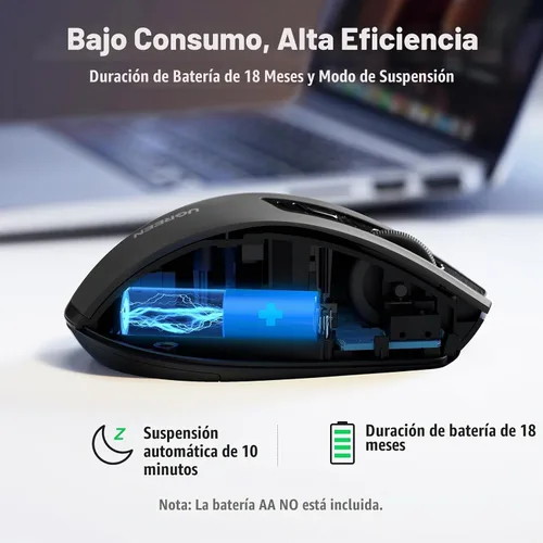 Vista 7 de UGREEN Mouse inalámbrico de 2.4 G con receptor USB, 5 niveles de 4000 DPI, 6 botones, 18 meses de duración de la batería, mouse inalámbrico
