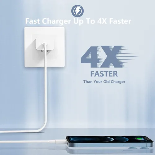 Vista 3 de Cable de carga para iPhone 13 y 14, [certificado Apple MFi] Paquete de 2 cargadores rápidos para iPhone de 20 W tipo C, adaptador de enchufe