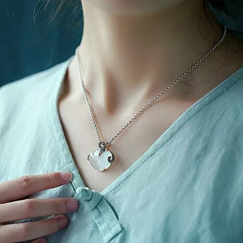 Vista 5 de Collar de plata 925 para mujer, collar con colgante de jade de ópalo de longevidad