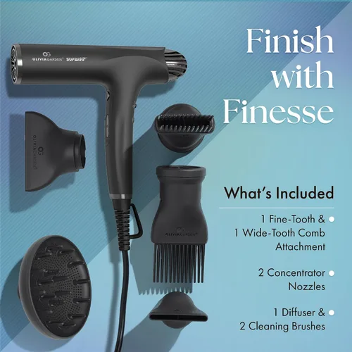 Vista 4 de Olivia Garden Secador de pelo profesional SuperHP de 1875 W para todo tipo de cabello, secador de pelo silencioso y de secado rápido, potente