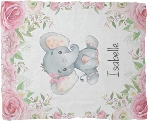Vista 2 de Manta de forro polar súper suave para bebé niña con nombre personalizado y diseño de elefante rosa para cumpleaños de niño y niña, 30 x 40 pulgadas