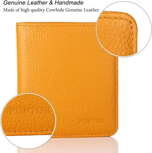 Vista 5 de Funtor Cartera de cuero para mujer, pequeña y compacta, con bolsillo doble, bloqueo RFID, para mujer