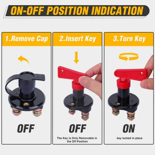 Vista 4 de Nilight Battery Disconnect Switch with Waterproof Key and Cover 12V 24V On Off Battery Master Isolator Cut Off Power Kill Switch for Car Marine Boat
