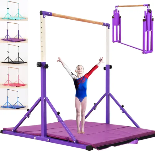 Vista 11 de MARFULA Adjustable 5 Ft Folding Gymnastics Kip Bar for Kids Ages 3-18 Negro