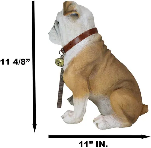 Vista 3 de Ebros Gift "Max Realista Bulldog Inglés Perro Cachorro Perro con Jingle Collar Letrero Estatua de 12" de Alto Adorable Bulldog Sentado Escultura