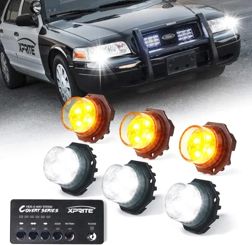 Vista 8 de Xprite Kit de luces estroboscópicas LED ámbar ocultas, 20 patrones intermitentes con panel de control, faros, luces traseras, luces antiniebla