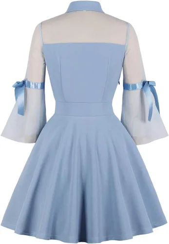 Vista 2 de Wellwits vestido vintage de cóctel gótico de manga larga para mujer