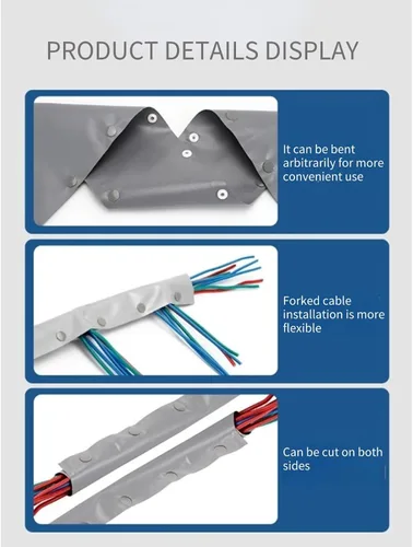 Vista 8 de Funda de cable con botón a presión, 0.98 pulgadas de diámetro, 16.4 ft de diámetro, protector de cable de PVC ignífugo para gestión de cables, funda