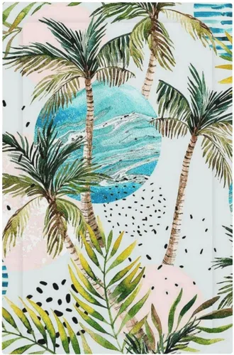 Vista 2 de Cubierta de interruptor de luz de una pandilla de hojas de palma tropicales de estilo bohemio abstracto, árbol de coco, verano, sin dispositivo