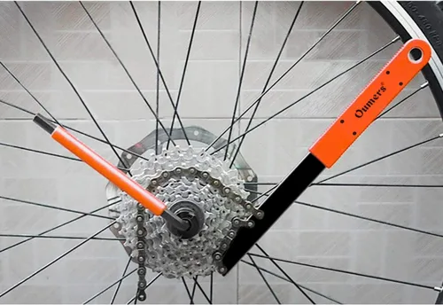 Vista 6 de Oumers Herramienta de extracción de casete de bicicleta con látigo de cadena y llave auxiliar, herramientas de extracción de piñones de bicicleta