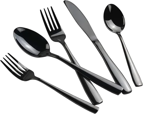 Vista 8 de Teyyvn Juego de cubiertos negros de acero inoxidable, juego de cubiertos de 40 piezas, servicio para 8