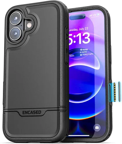 Vista 26 de ENCASED Funda a prueba de golpes compatible con iPhone 14, funda ultra protectora resistente para teléfono, serie Rebel (negro)