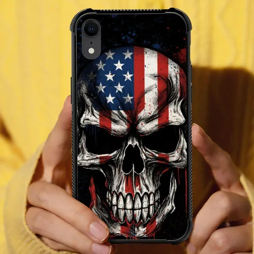 Vista 387 de Funda compatible con iPhone 8, a prueba de golpes, antiarañazos, bandera de ciervos de cola blanca de grano de madera estadounidense