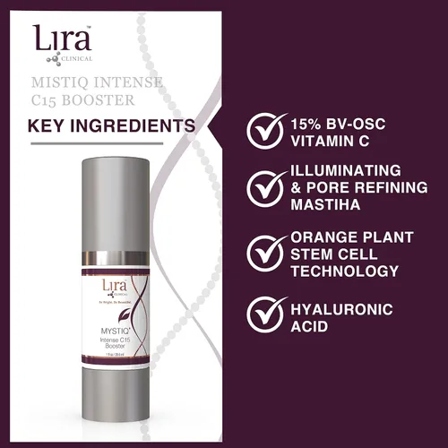 Vista 4 de Lira Clinical MYSTIQ Intense C15 Booster - Suero intenso 15% de vitamina C - Suero para minimizar los poros y manchas oscuras con células madre