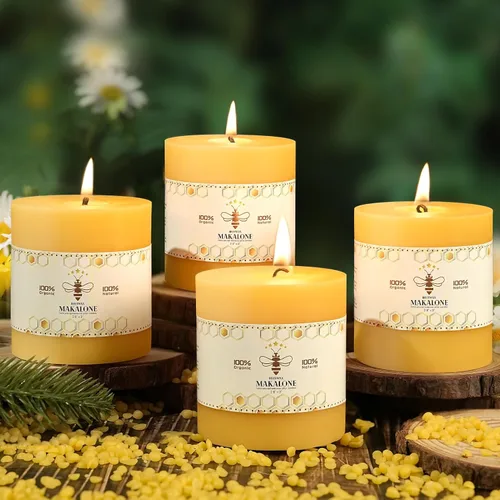 Vista 17 de Velas de pilar de cera de abeja natural, no tóxicas, 2 x 3 pulgadas, paquete de 6, 192 H de combustión larga Amarillo