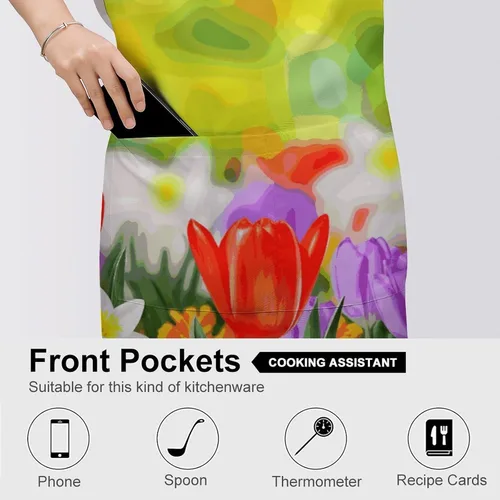 Vista 5 de MUSM Spring Flowers Apron，Classic Vintage Funny with Pockets Aprons,Adjustable Bib Waterdrop Resistant for Kitchen Cooking Restaurant BBQ Painting