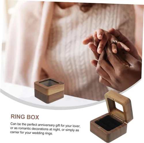 Vista 2 de Cabilock Caja de 2 piezas para anillos de boda, caja de anillo de compromiso, soporte para anillos de almacenamiento, soporte de anillo