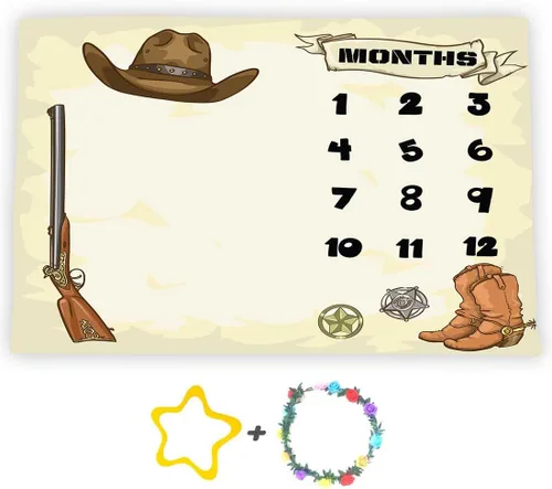 Vista 6 de F-FUN SOUL - Manta mensual de vaquero occidental para bebé, 48 x 40 pulgadas, botas de pistola, sombreros, manta de guardería para mamá recién