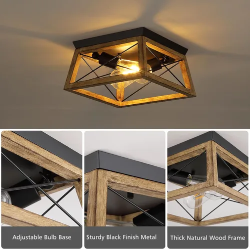 Vista 4 de 9MMML Lámpara de techo de madera empotrada – Lámpara de techo de granja de 12 pulgadas para sala de estar, comedor, dormitorio, entrada, cocina