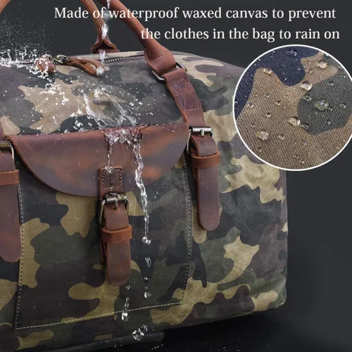 Vista 2 de Bolsa de viaje de gran tamaño impermeable lona Weekender cuero durante la noche bolsa de mano, Camo), 2056