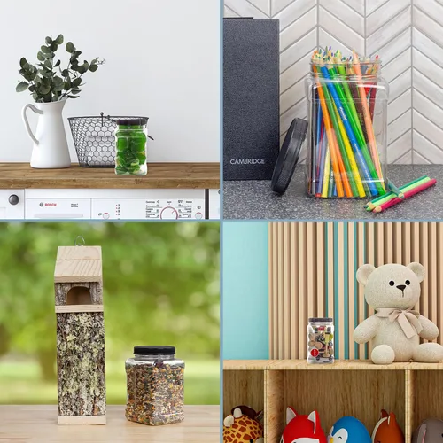 Vista 8 de Cornucopia Brands Tarros cuadrados de plástico de 48 onzas (paquete de 3); recipientes rectangulares transparentes de 6 tazas con tapas negras, lado