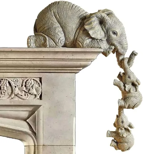 Vista 5 de Juego de 3 figuras de elefante para niñera, elefantes colgantes, decoración de repisa, escultura de estatua de Elefante, figuras de resina