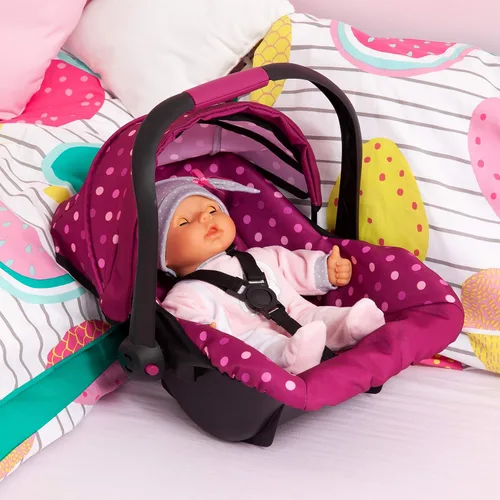 Vista 6 de Bayer Design - Asiento de automóvil de lujo con toldo para muñeca bebé, lunares, rosado