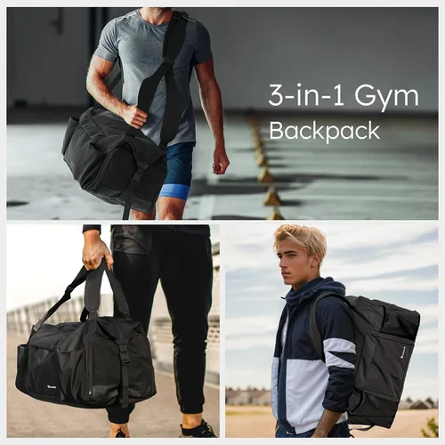 Vista 2 de Bolsa de gimnasio para hombre con compartimento para zapatos y bolsillo húmedo, bolsa de lona convertible y mochila de gimnasio, bolsas deportivas
