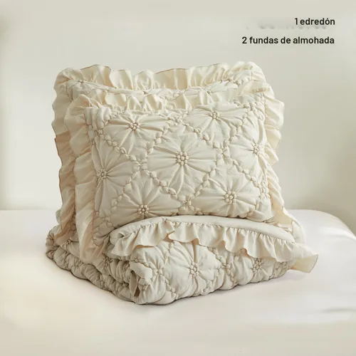 Vista 5 de BEDAZZLED Juegos de Edredón Tamaño Queen, Juego de Ropa de Cama Edredón Beige, 3 Piezas Juegos de Ropa de Cama con Pliegues Pinzados con Edredón