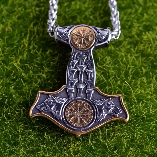 Vista 6 de Collar de martillo de Thor vikingo nórdico Mjolnir para hombre, joyería de talismán