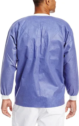 Vista 34 de Paquete de 10 chaquetas desechables de laboratorio, chaqueta médica reutilizable hasta la cadera, unisex, con puños de punto y bolsillos