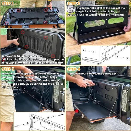Vista 7 de E-cowlboy Mesa Plegable para Portón Trasero de 2007-2024 Jeep Wrangler JK JKU JL JLU Unlimited Sports Freedom Sahara Rubicon - Soporte de Carga
