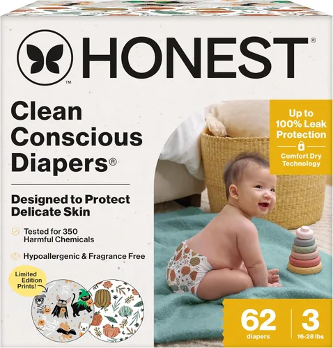 Vista 40 de The Honest Company Clean Conscious - Pañales para pieles delicadas, hasta un 100% a prueba de fugas, hipoalergénicos, sin fragancia, género neutro
