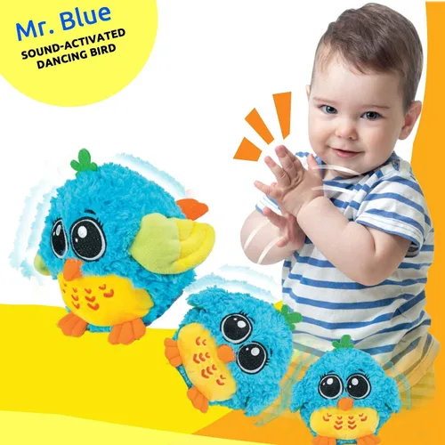 Vista 3 de KiddoLab Juguetes para bebés de 6 a 12 meses en adelante, pájaro bailarín y cantante "Mr. Blue", juguete musical activado por sonido y tacto