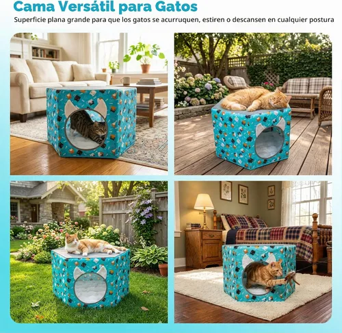 Vista 9 de Camas para gatos de interior, cama hamaca elevada para gatos, casa hexagonal para gatos con malla transpirable y parte inferior antideslizante, cama