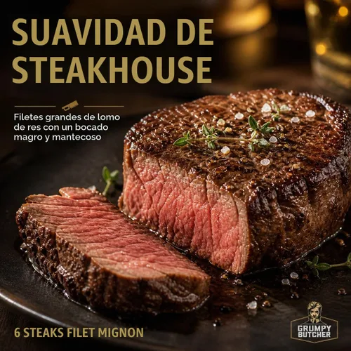 Vista 3 de Grumpy Butcher - Filetes de filete grande Mignon, paquete de 6 (8 onzas cada uno) – Filete de lomo de ternera tamaño Prime Steakhouse – Para entrega