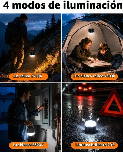 Vista 2 de Linterna de campamento recargable de 1000 lúmenes, luz LED para tienda de campaña con batería de 4000 mAh, hasta 110 horas de tiempo