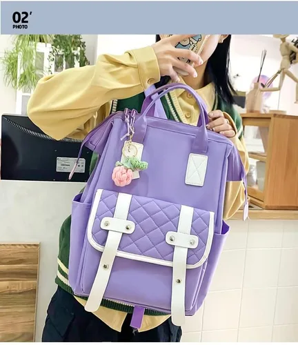Vista 5 de CYee Juego de cuatro piezas de mochila estética con colgante Cutecore Kawaii mochila bandolera Fairycore suministros escolares, Púrpura