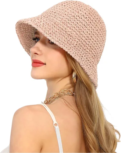 Vista 10 de Sombrero de sol para mujer, hecho a mano, con paja, protección UV, para viajes, verano, playa Caqui